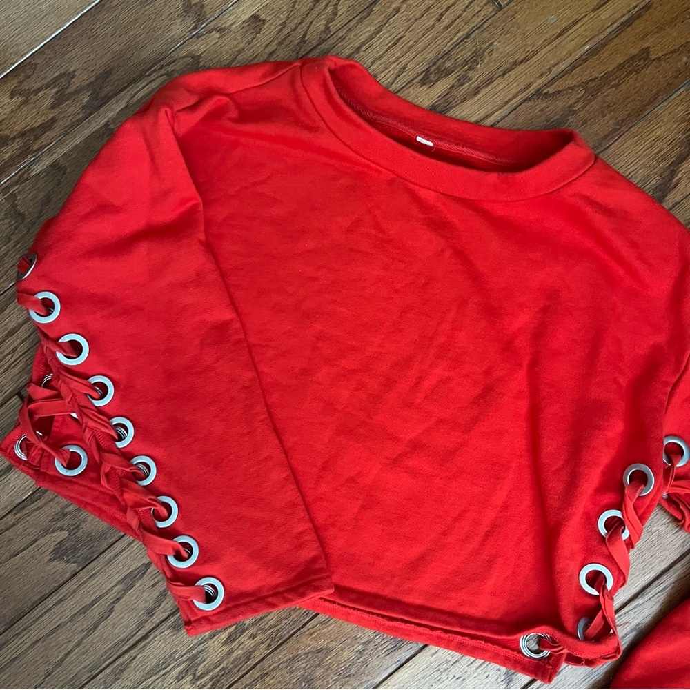 ALO Yoga Red Grommet Sweatshirt - Picture 4 of 9
